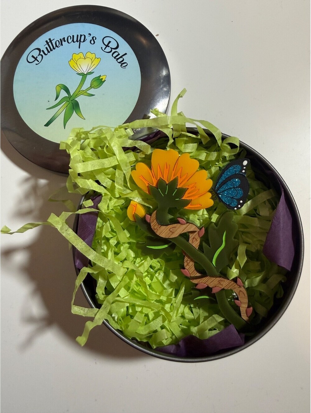 Bloom Where You're Planted Brooch - Buttercup's Babe Flower Butterfly Floral Pin